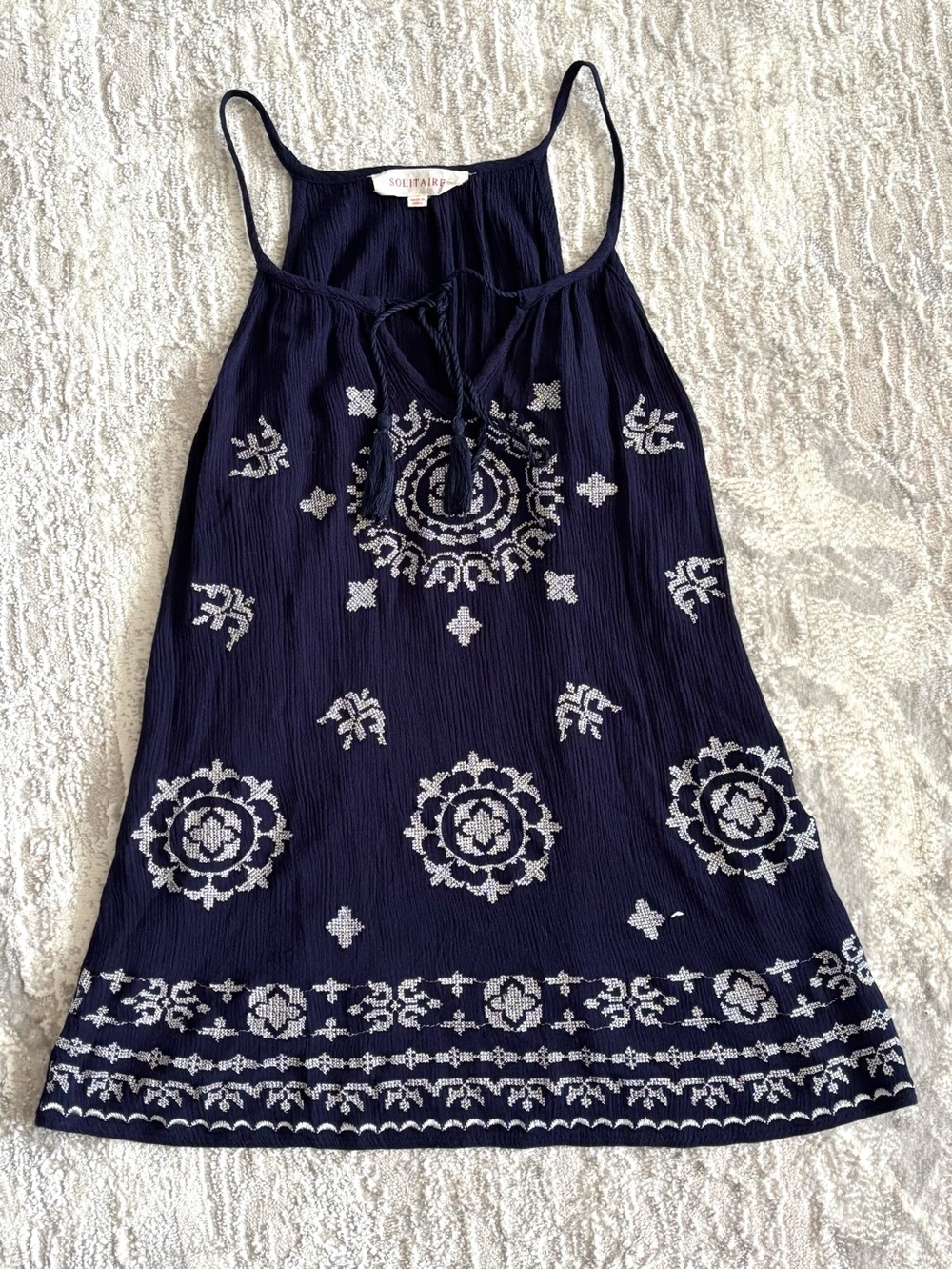 Solitaire Navy Blue Embroidered Spaghetti Strap Camisole